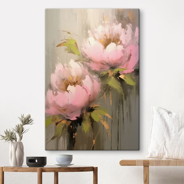 Schilderij van roze bloemen Schilderij van roze bloemen