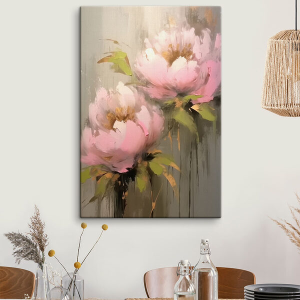 Schilderij van roze bloemen Schilderij van roze bloemen
