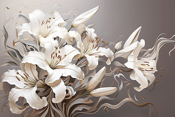 Witte bloemen met bruine en witte krullen Witte bloemen met bruine en witte krullen