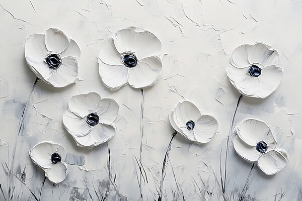 Schilderij van witte bloemen Schilderij van witte bloemen
