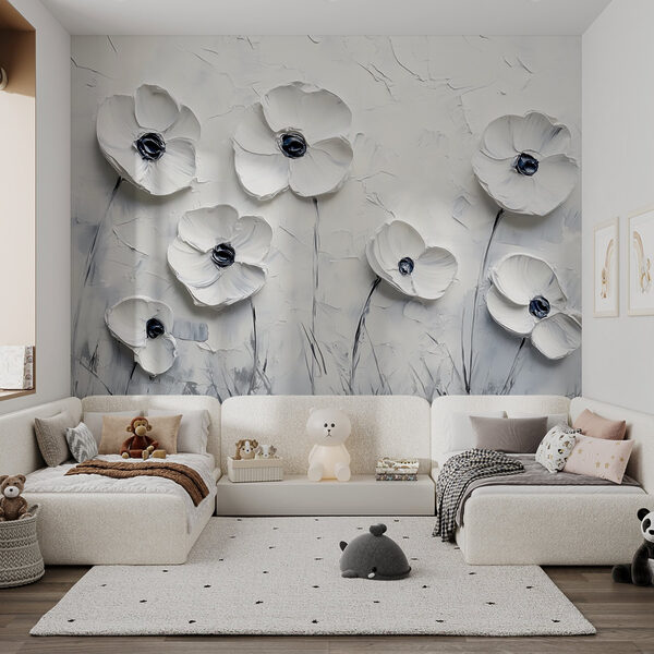 Schilderij van witte bloemen Schilderij van witte bloemen