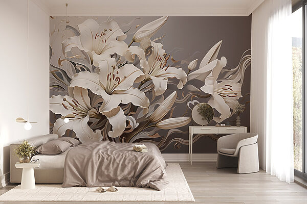 Witte bloemen met bruine en witte krullen Witte bloemen met bruine en witte krullen