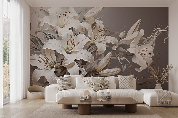 Witte bloemen met bruine en witte krullen Witte bloemen met bruine en witte krullen