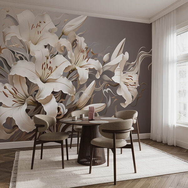 Witte bloemen met bruine en witte krullen Witte bloemen met bruine en witte krullen