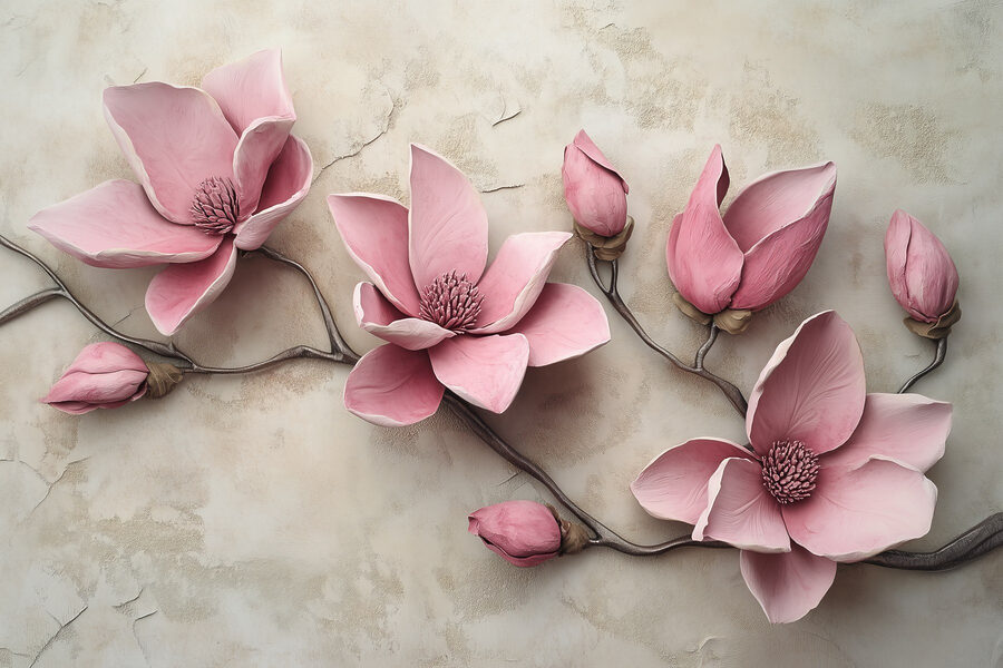 Groep roze bloemen op een wit vlak