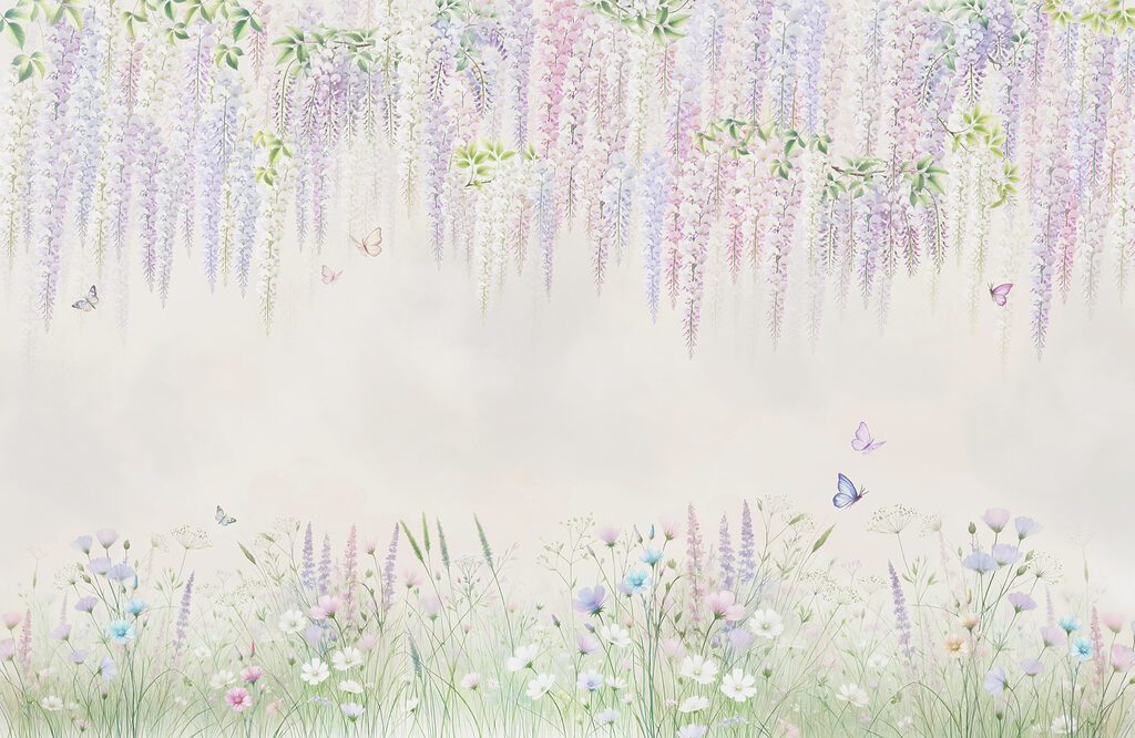 Schilderij van bloemen en vlinders Schilderij van bloemen en vlinders