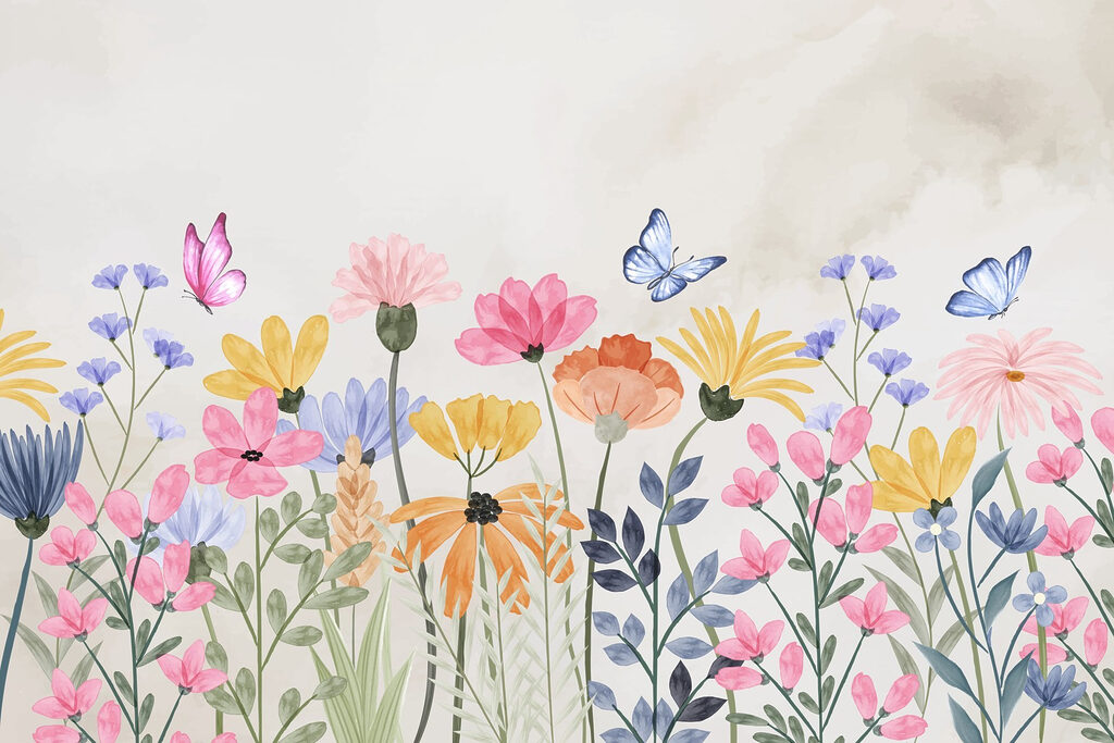 Painting of flowers and butterflies