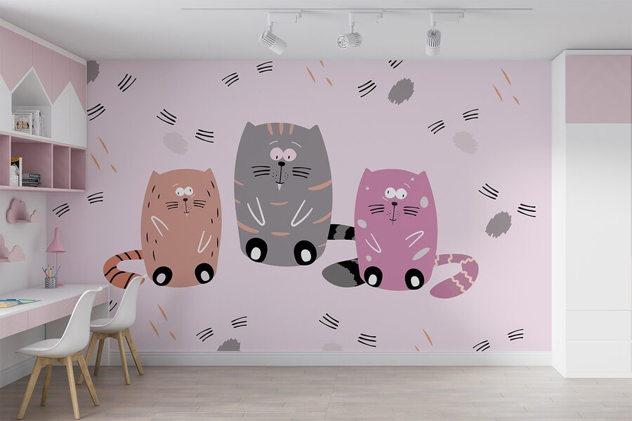Groep katten zittend op een roze oppervlak