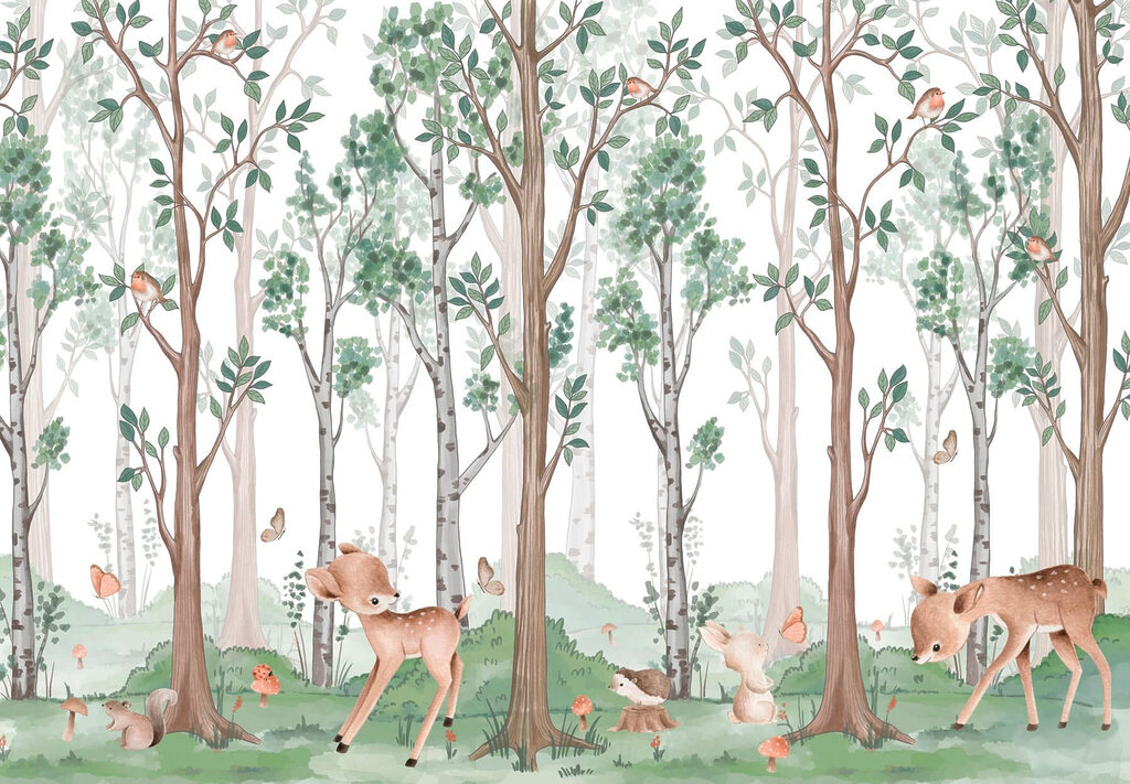 Behang met een bos van bomen en dieren w02771p 1024x711 - Behang met een bos van bomen en dieren