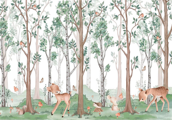 Behang met een bos van bomen en dieren w02771p 600x417 - Behang met een bos van bomen en dieren