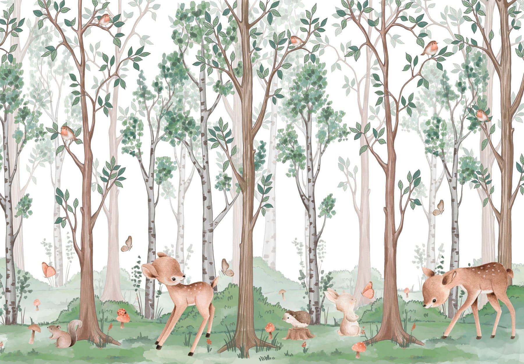 Behang met een bos van bomen en dieren w02771p - Behang met een bos van bomen en dieren