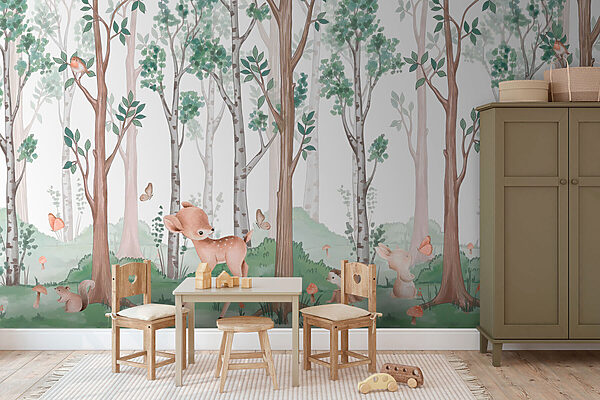 Behang met een bos van bomen en dieren w02771pir1mr 600x400 - Behang met een bos van bomen en dieren