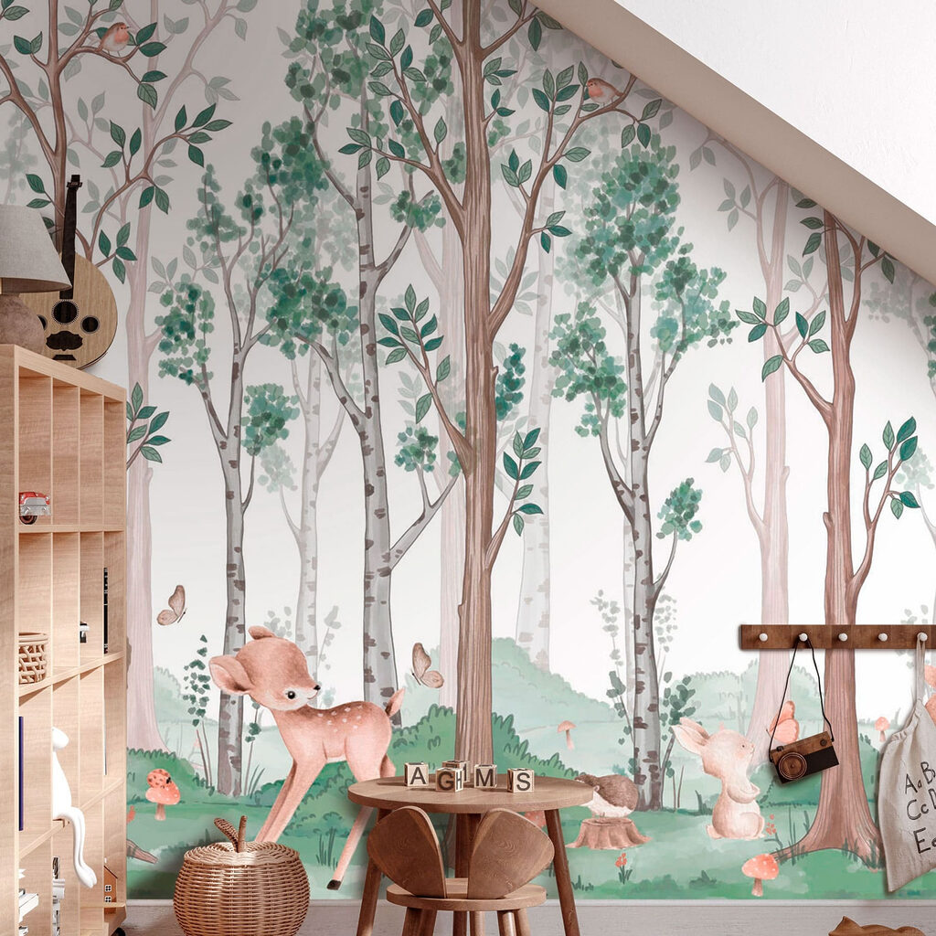 Behang met een bos van bomen en dieren w02771pir1ms 1024x1024 - Behang met een bos van bomen en dieren