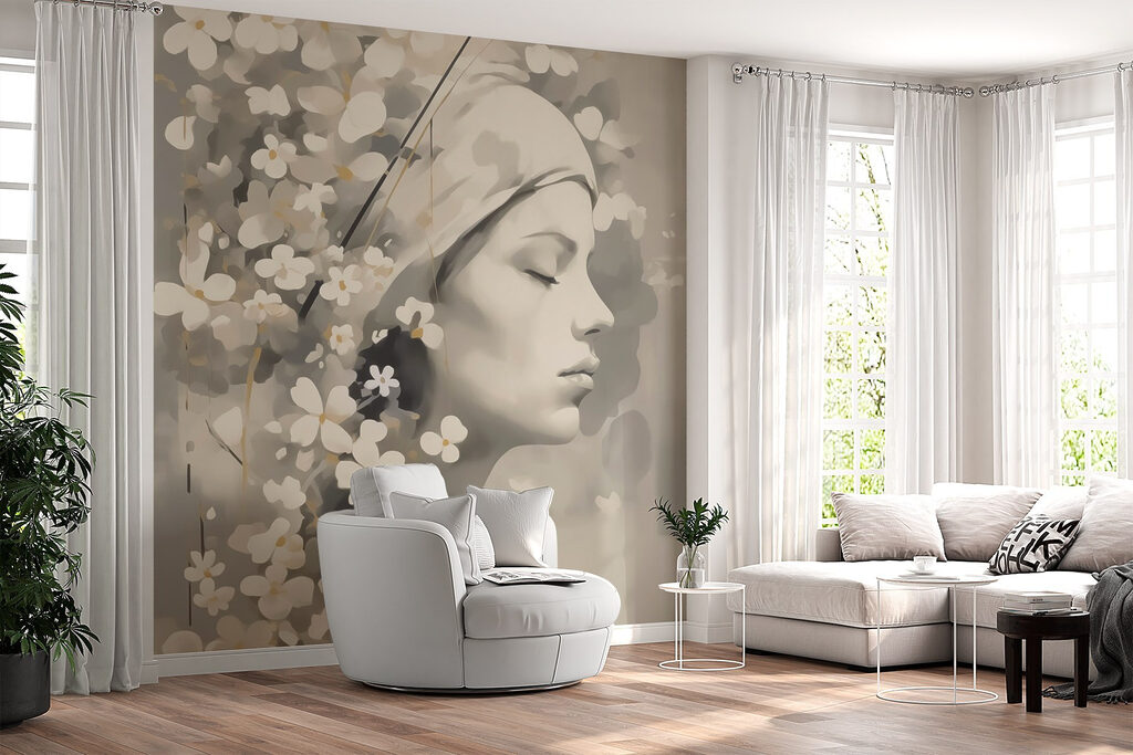 Gentle beauty in floral embrace