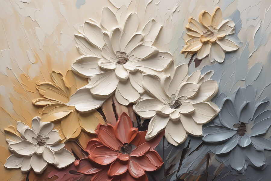 Schilderij van bloemen op een muur