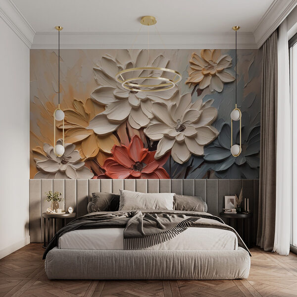 Schilderij van bloemen op een muur Schilderij van bloemen op een muur
