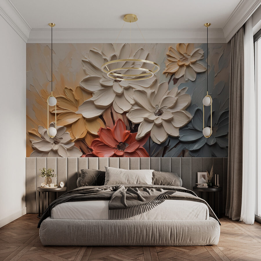 Schilderij van bloemen op een muur