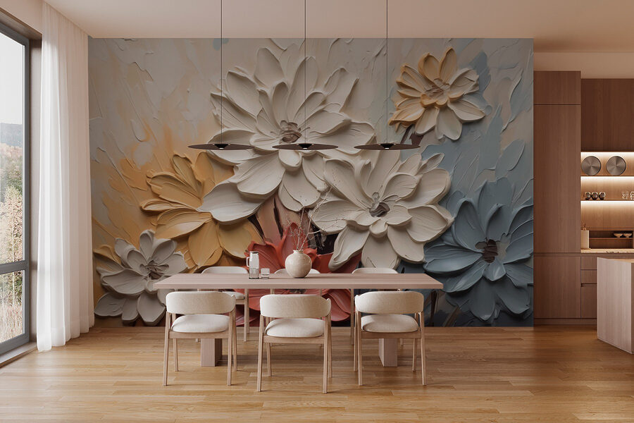 Schilderij van bloemen op een muur