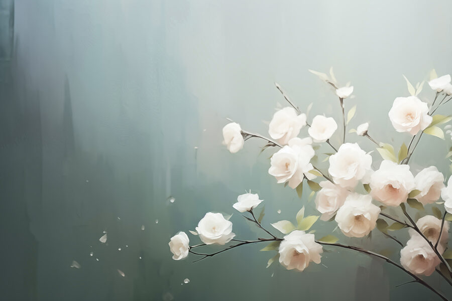 Witte bloemen aan een tak