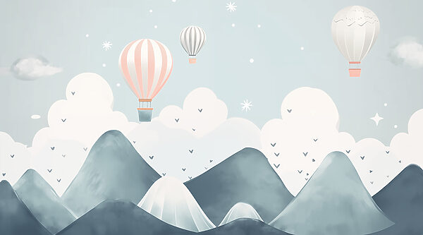 Hete luchtballonnen vliegen over bergen Hete luchtballonnen vliegen over bergen