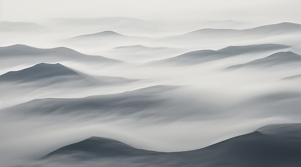 Mistig landschap met heuvels Mistig landschap met heuvels