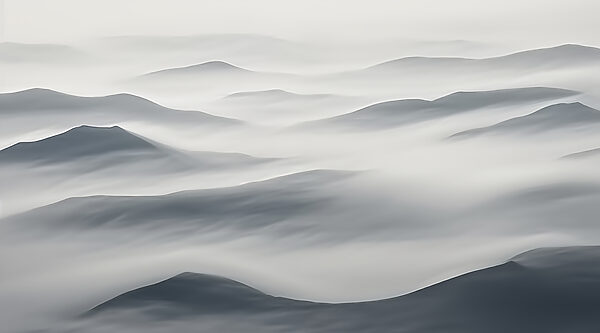 Mistig landschap met heuvels Mistig landschap met heuvels