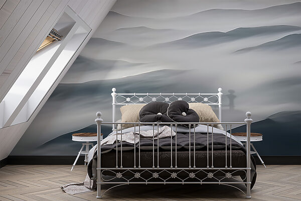 Mistig landschap met heuvels Mistig landschap met heuvels