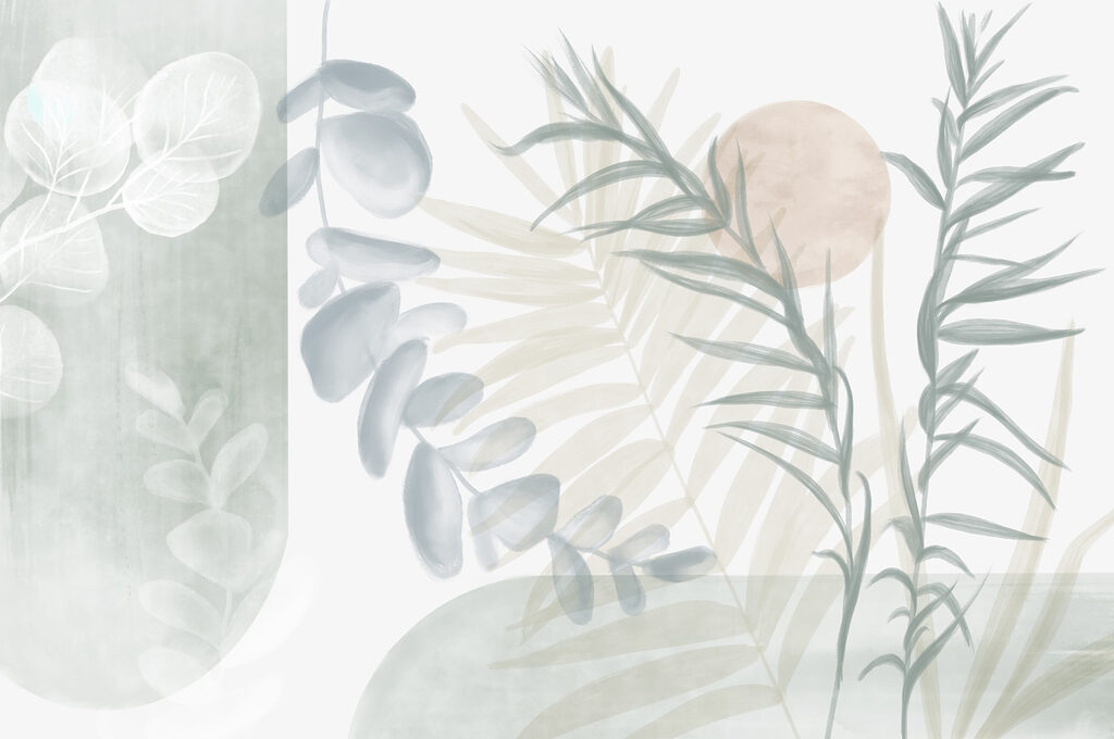 Serene botanische illustratie in zachte tinten Serene botanische illustratie in zachte tinten
