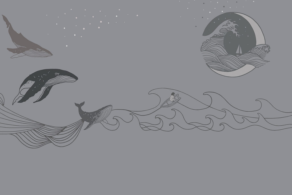 Walvis tekening op grijze achtergrond Walvis tekening op grijze achtergrond