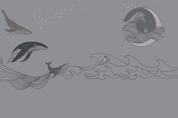 Walvis tekening op grijze achtergrond Walvis tekening op grijze achtergrond