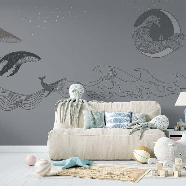 Walvis tekening op grijze achtergrond Walvis tekening op grijze achtergrond