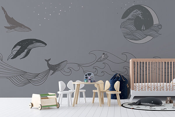 Walvis tekening op grijze achtergrond Walvis tekening op grijze achtergrond