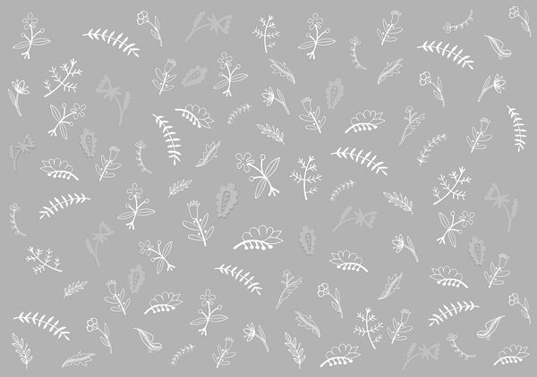 Grijze achtergrond met witte bloemen en bladeren Grijze achtergrond met witte bloemen en bladeren