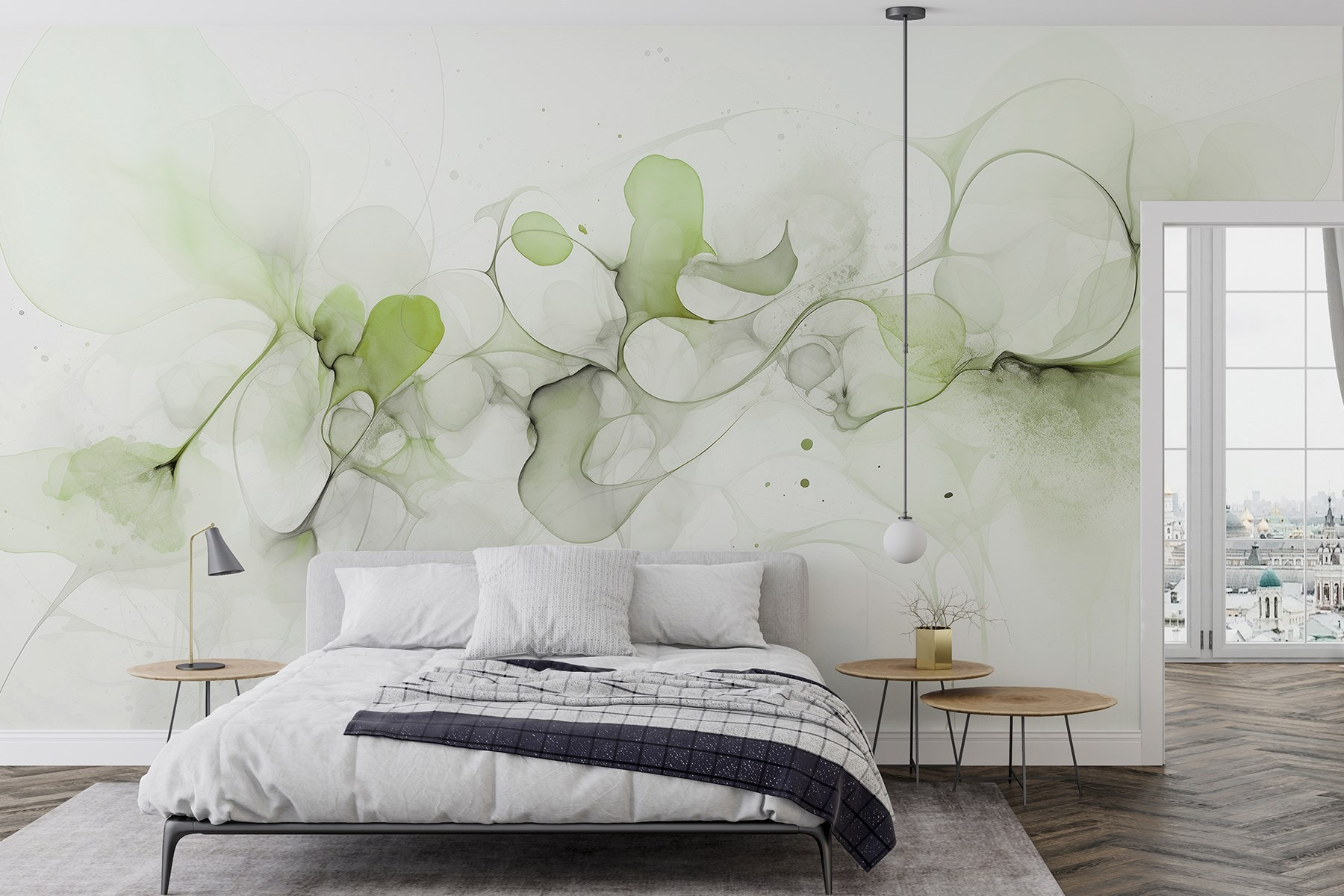 Fluid shapes and gentle green tones