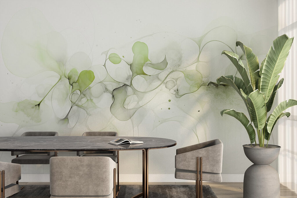 Fluid shapes and gentle green tones