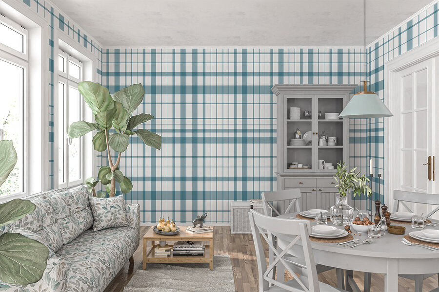Blauw en wit geruit