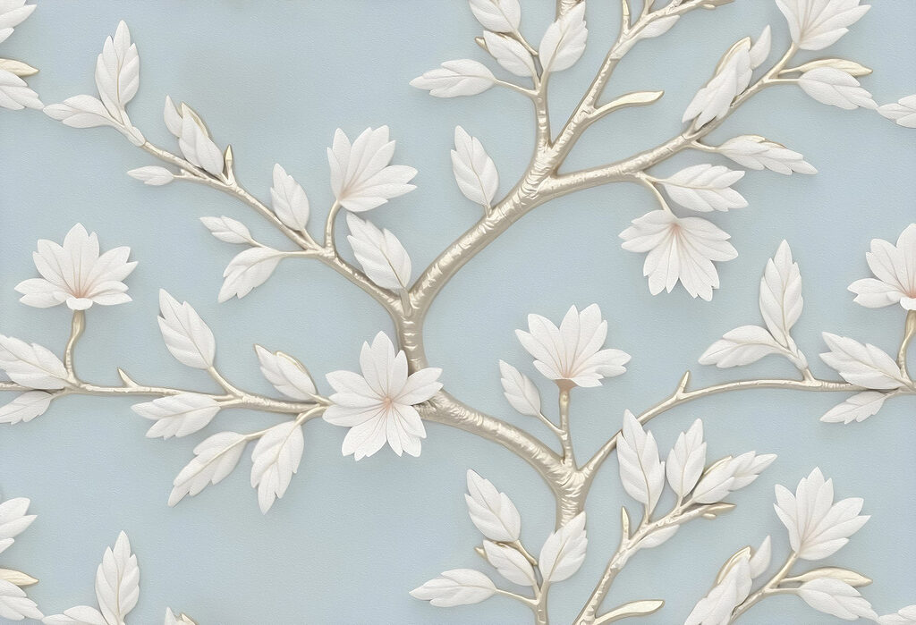 Boom met witte bladeren en bloemen Boom met witte bladeren en bloemen