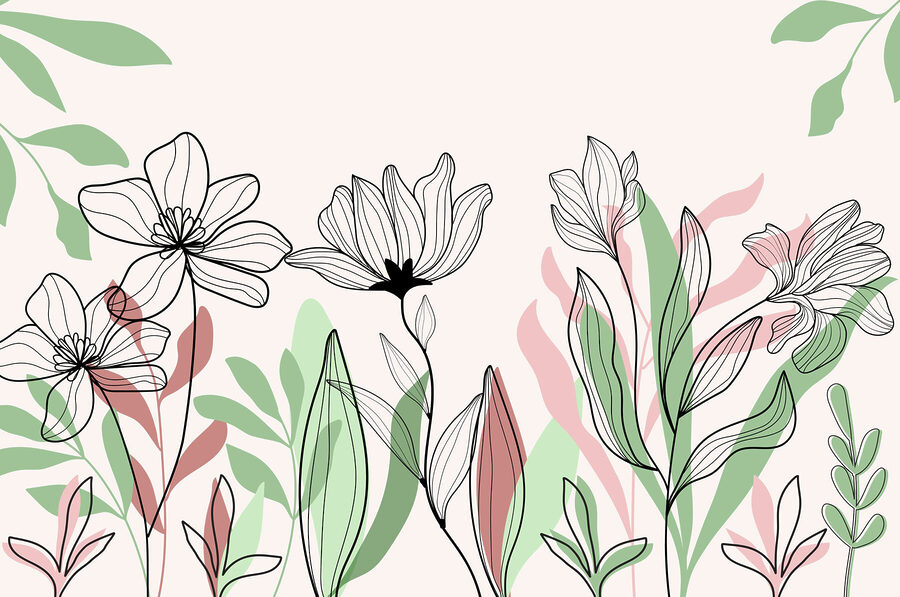 Lijn van bloemen en bladeren Lijn van bloemen en bladeren