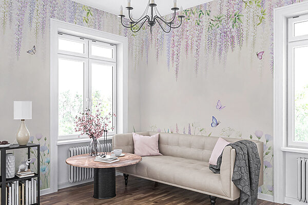 Schilderij van bloemen en vlinders Schilderij van bloemen en vlinders