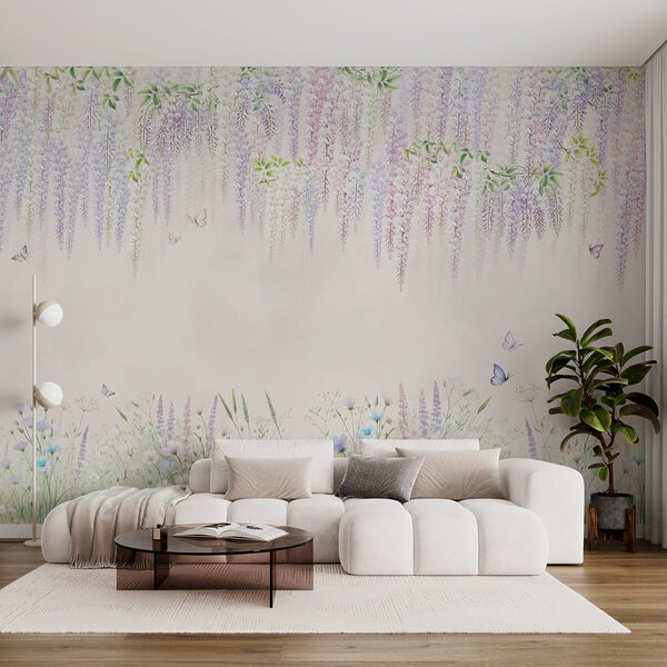 Schilderij van bloemen en vlinders Schilderij van bloemen en vlinders