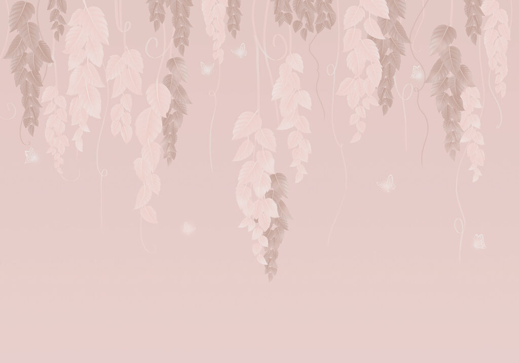 Roze en witte achtergrond met bladeren en vlinders Roze en witte achtergrond met bladeren en vlinders