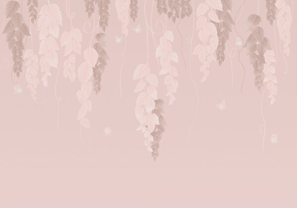 Roze en witte achtergrond met bladeren en vlinders Roze en witte achtergrond met bladeren en vlinders