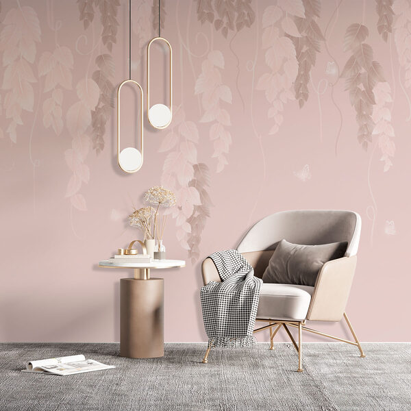 Roze en witte achtergrond met bladeren en vlinders Roze en witte achtergrond met bladeren en vlinders