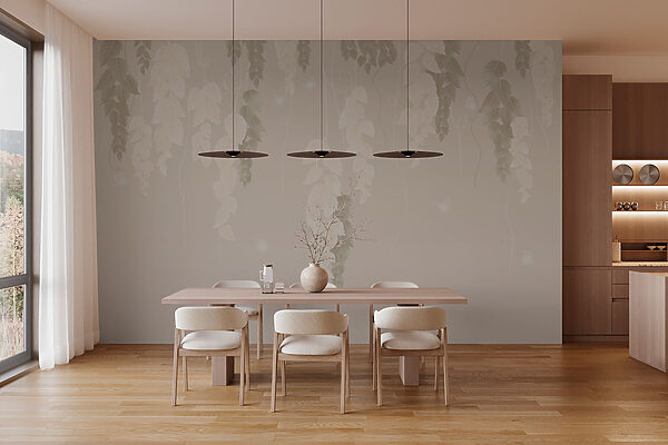 Behang met bladeren en vlinders Behang met bladeren en vlinders