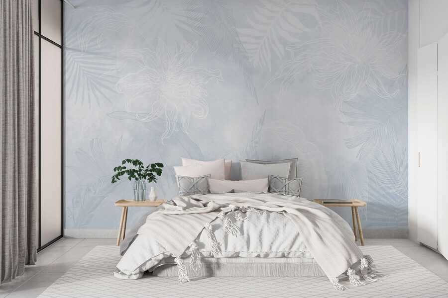 Wit en blauw bloemenpatroon