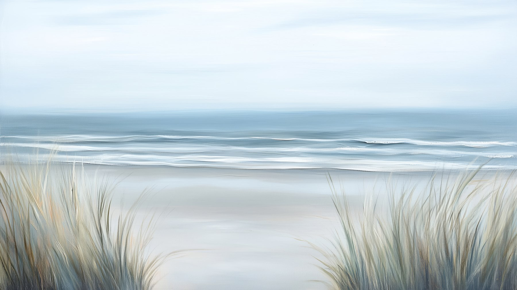 Strand met gras en golven w02869p - Strand met gras en golven