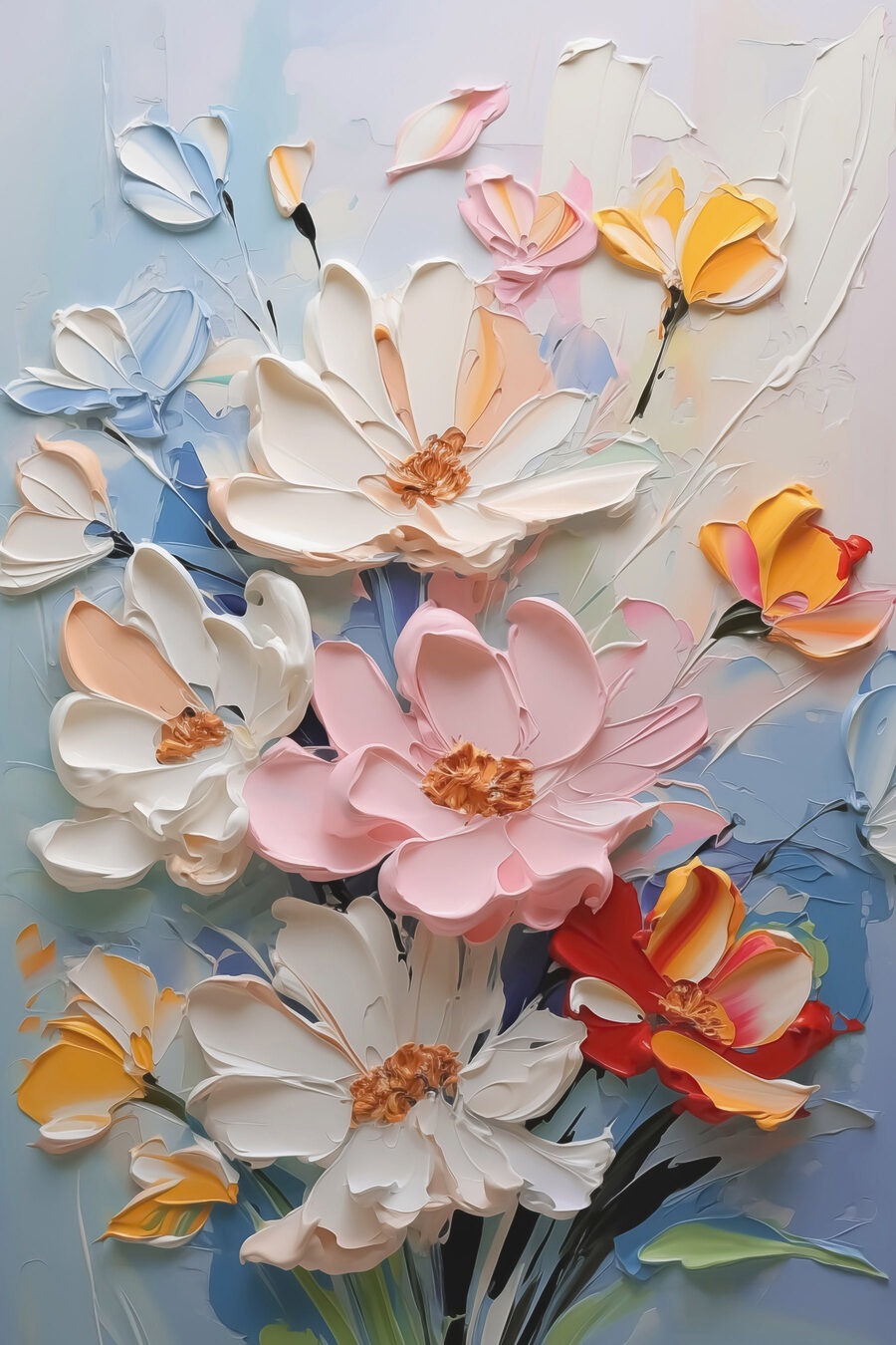 Schilderij van bloemen op een muur