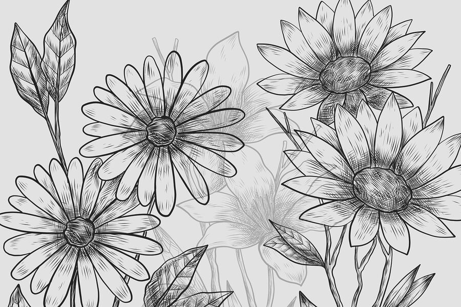 Groep bloemen met bladeren