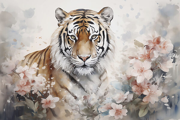 Tijger in een bloemrijke tuin Tijger in een bloemrijke tuin
