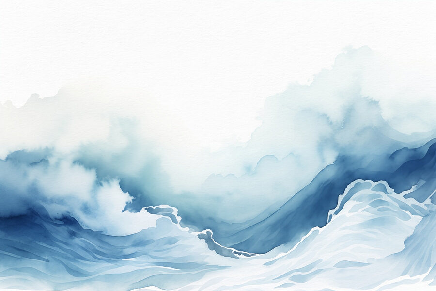 Aquarel van een berg met wolken